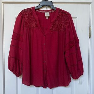 Red Top with Lace/ Dot Design, Womens Size XL